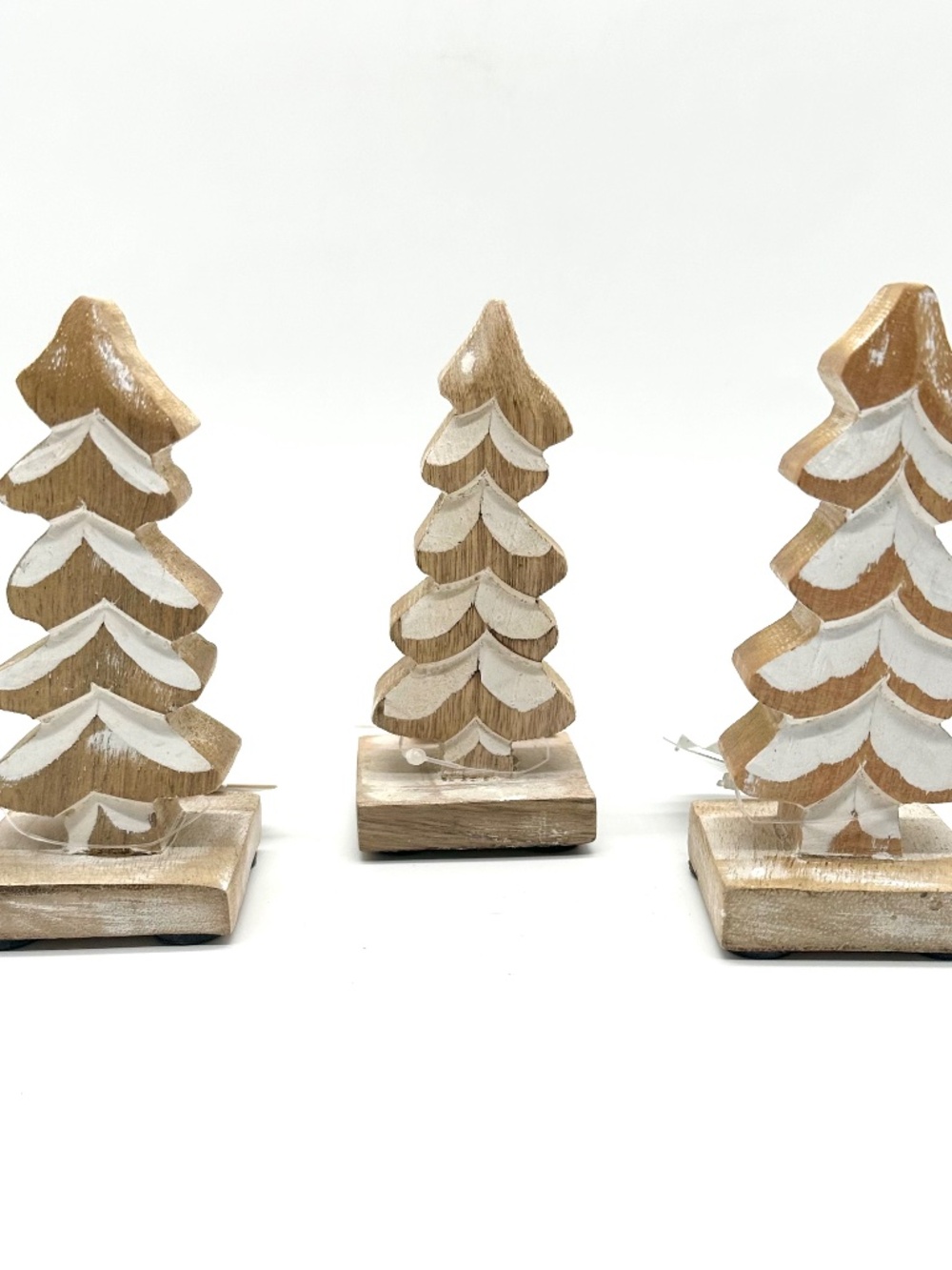 Adams & Co Mango Wood Tree Cutouts on Stand Rustic Christmas Decor Set of 3 NWT